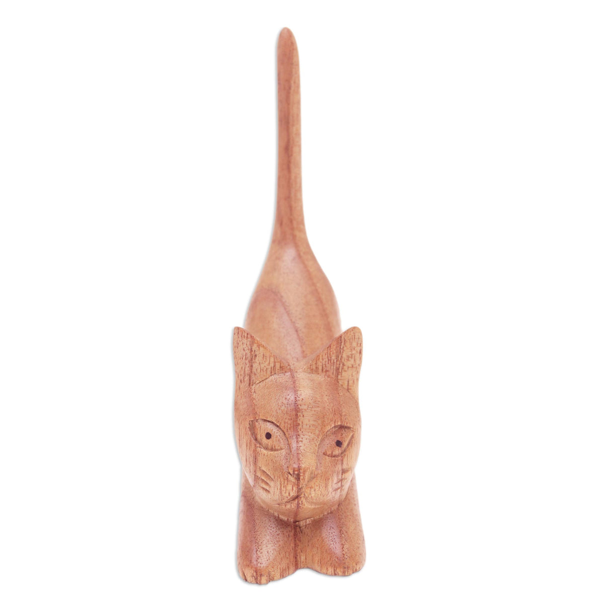 Balinese Hand-Carved Jempinis Wood Sculpture of Brown Cat