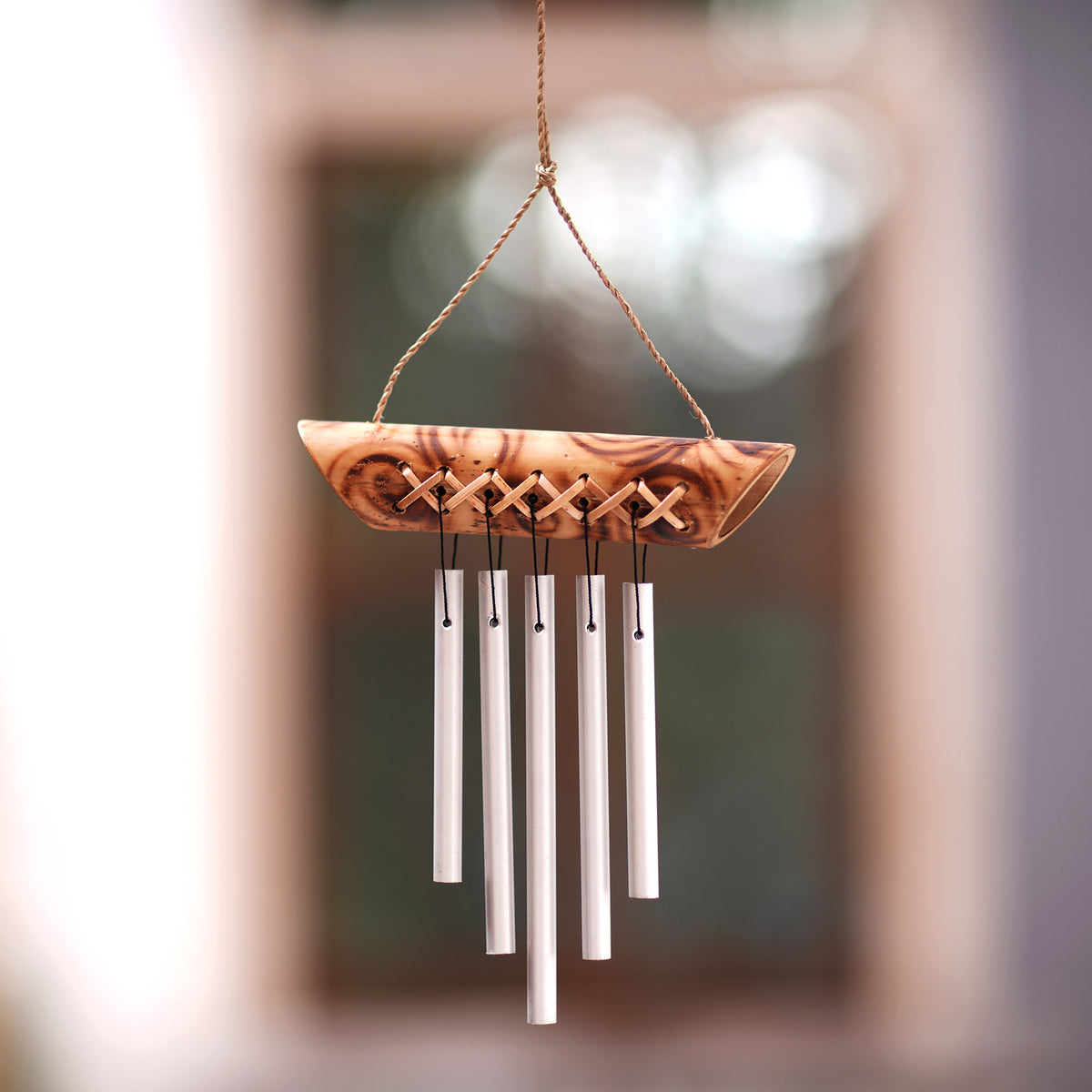 Weaving The Tones - a Balinese Handmade Bamboo Aluminum Mini Wind Chimes in Brown