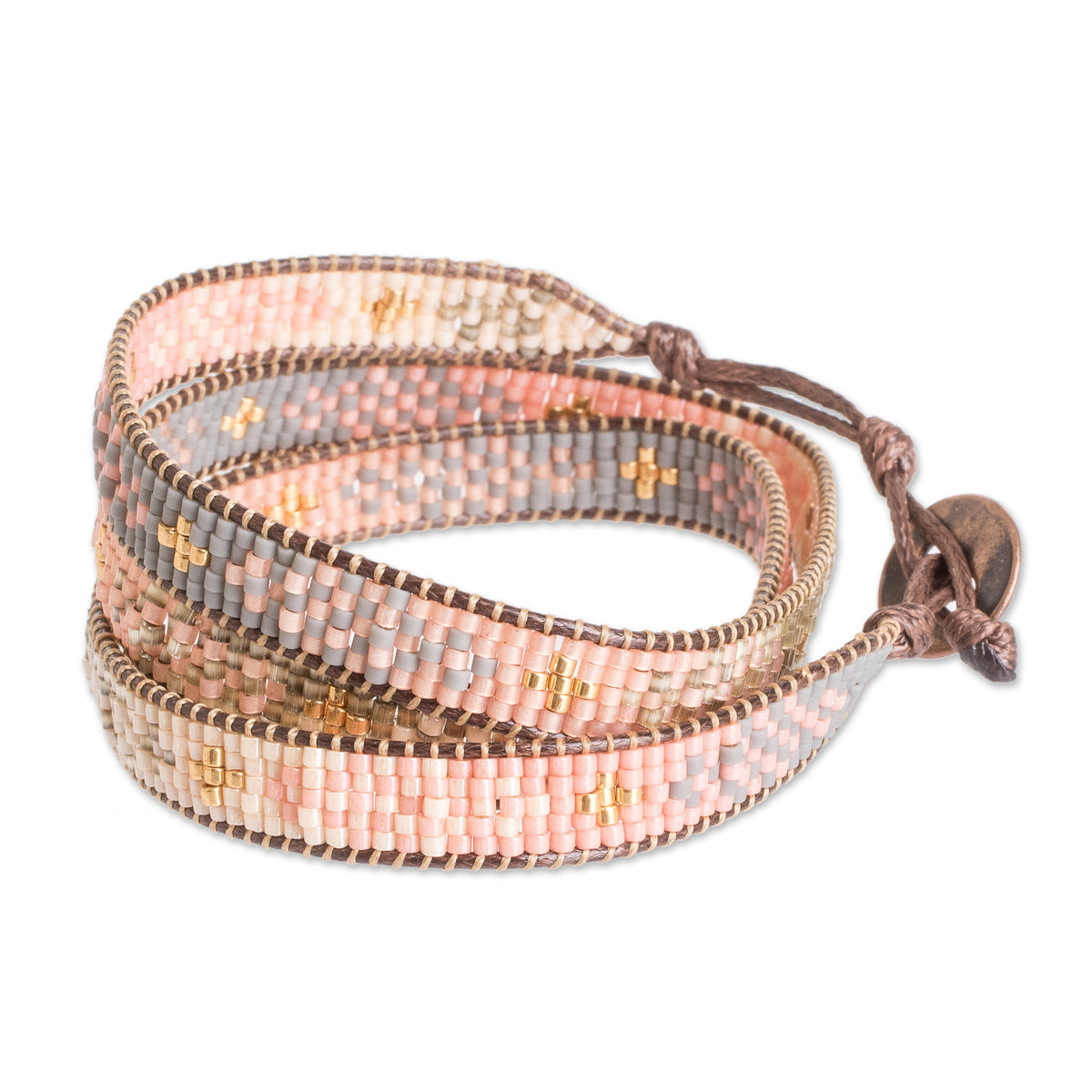 Handcrafted Glass Beaded Wrap Bracelet with Mosaic Pattern