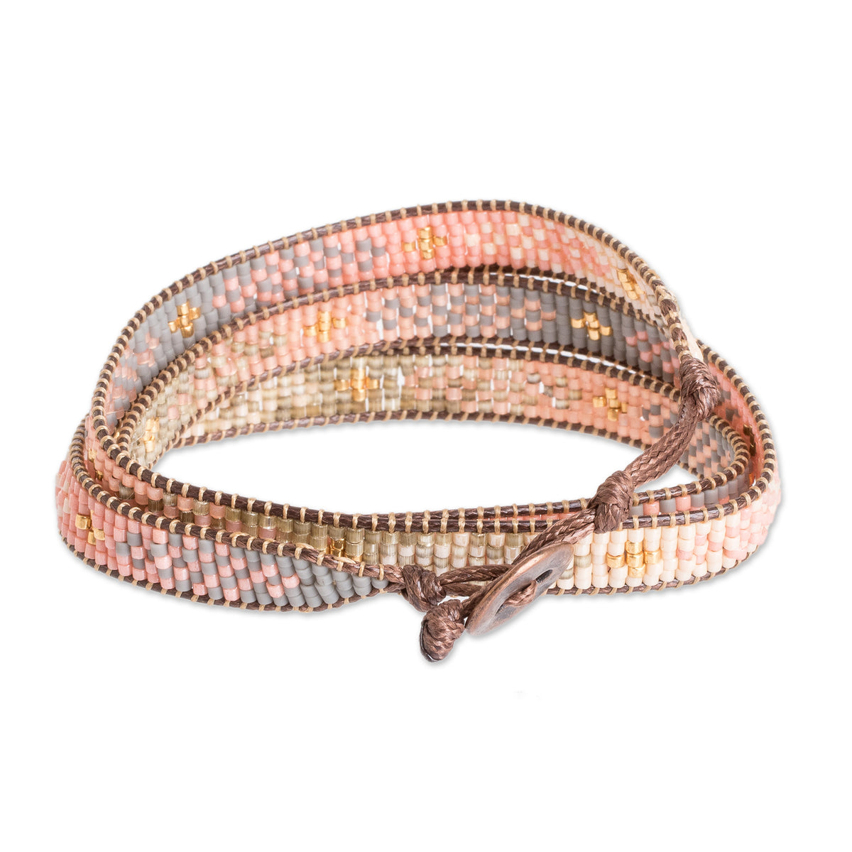 Handcrafted Glass Beaded Wrap Bracelet with Mosaic Pattern