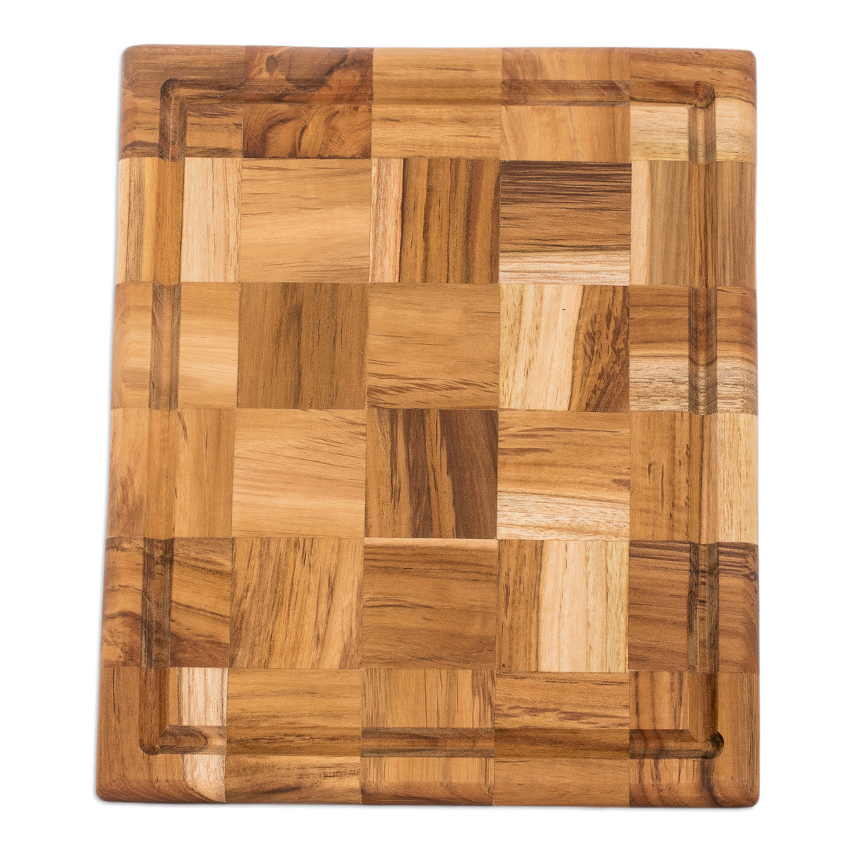 Grid Union - a handcrafted and sustainable Rectangular Mosaic Teak Wood Cutting Board from Guatemala
