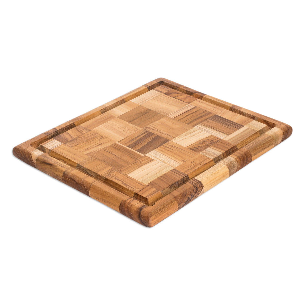 Grid Union - a handcrafted and sustainable Rectangular Mosaic Teak Wood Cutting Board from Guatemala