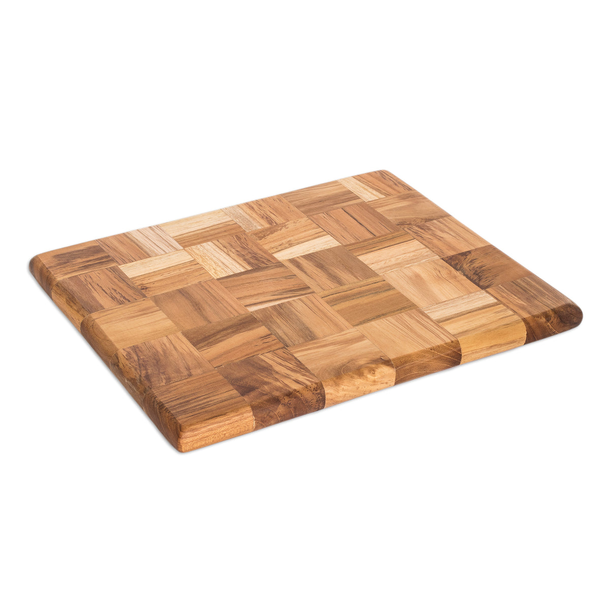 Grid Union - a handcrafted and sustainable Rectangular Mosaic Teak Wood Cutting Board from Guatemala