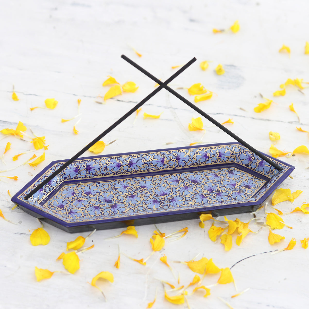 Palace Scents - a Handcrafted Geometric Wood Incense Holder in Cool Hues