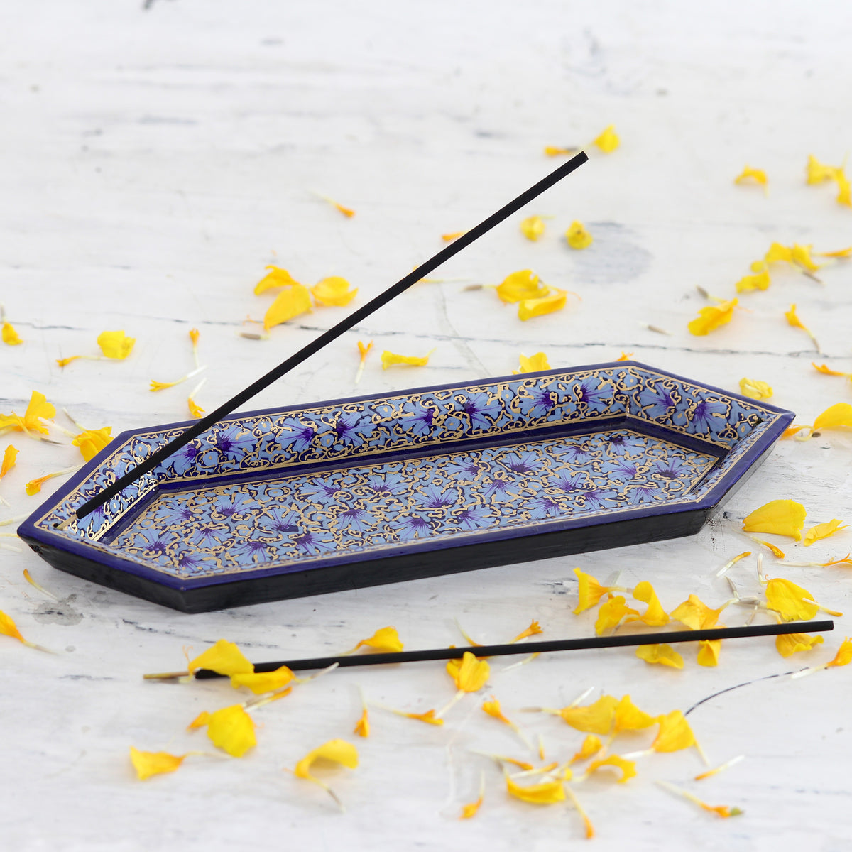 Palace Scents - a Handcrafted Geometric Wood Incense Holder in Cool Hues