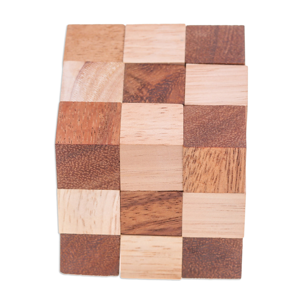 Brown Raintree and Rubberwood Snake Cube, 'Logic Squares'