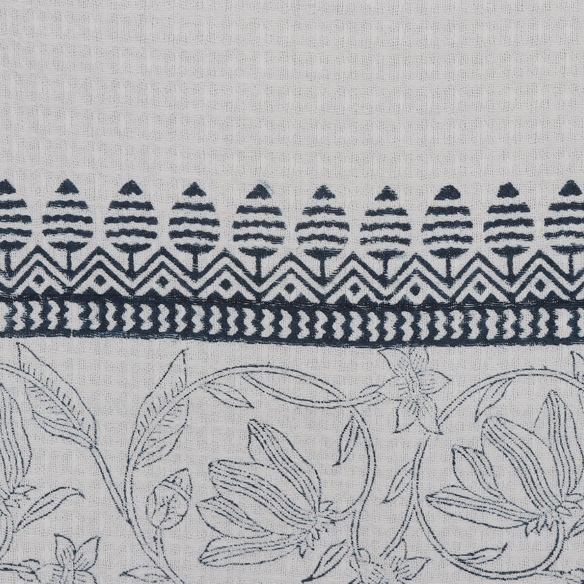 Pair of Hand-Block Printed Floral and Leaf Cotton Dish Towels