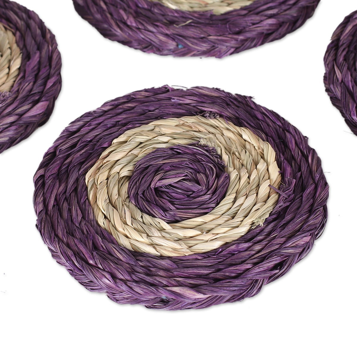 Wine Aura - a Set of Six Handwoven Round Purple Natural Fiber Coasters