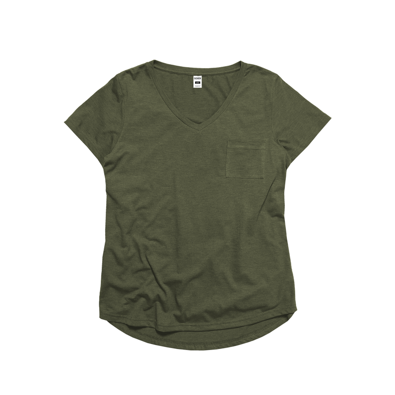Ladies Eco-Triblend Drop Hem V-Neck Pocket Tee