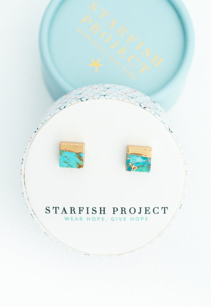 Lorena Square Turquoise Stud Earrings