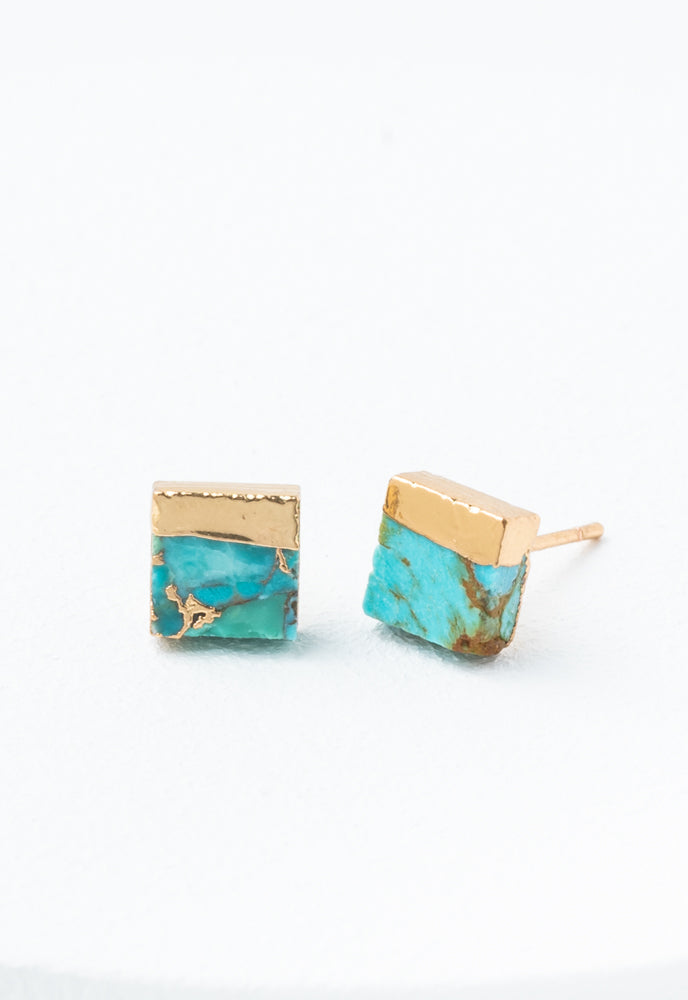 Lorena Square Turquoise Stud Earrings