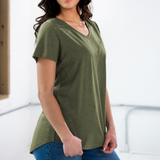 Ladies Eco-Triblend Drop Hem V-Neck Pocket Tee