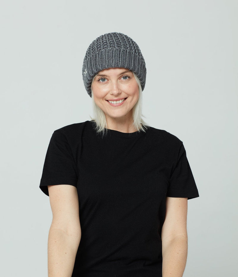 Charcoal beanie on model