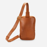Brown leather sling bag with adjustable leather strap