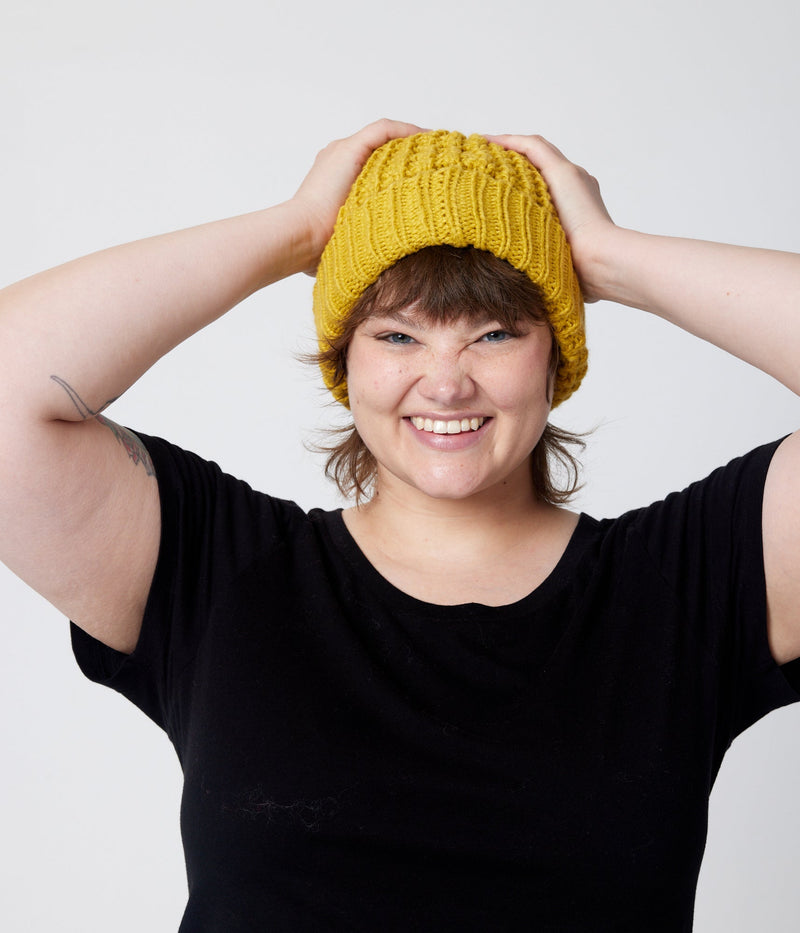 Dijon beanie on model