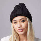 Black beanie on model