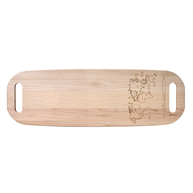 World Map 23" x 7.5" Maple Serving Board