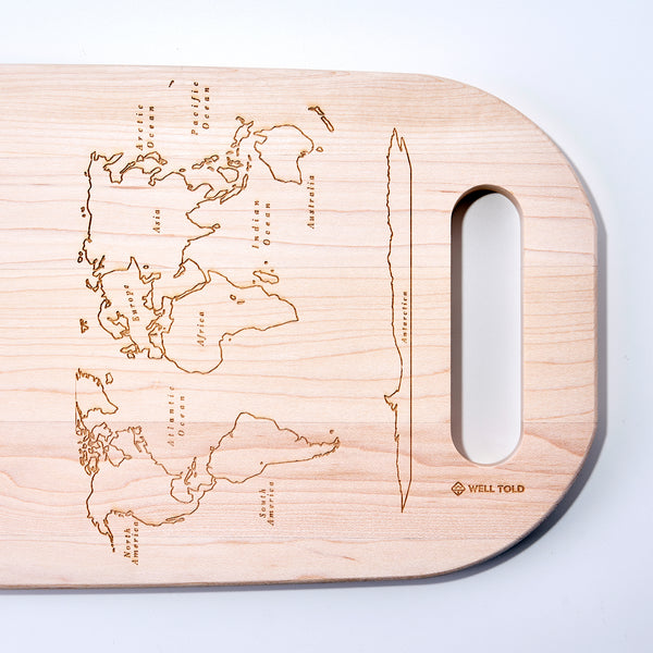World Map 23" x 7.5" Maple Serving Board