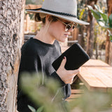 Women holding Black Zip Wallet