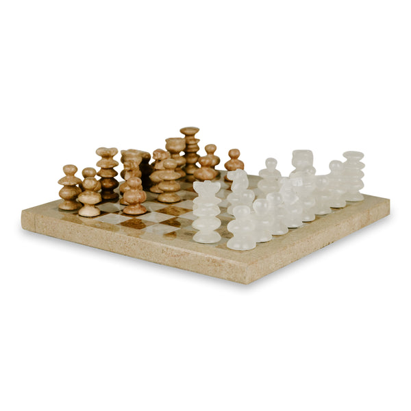 Onyx and Marble Chess Set in Brown and White