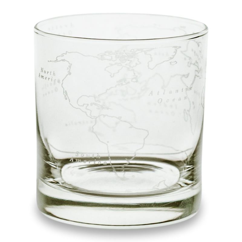 World Map Rocks Glass - Set of 2