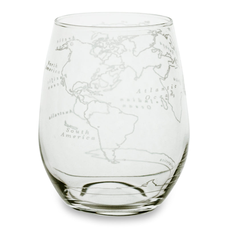 World Map Stemless Wine Glass - Set of 4