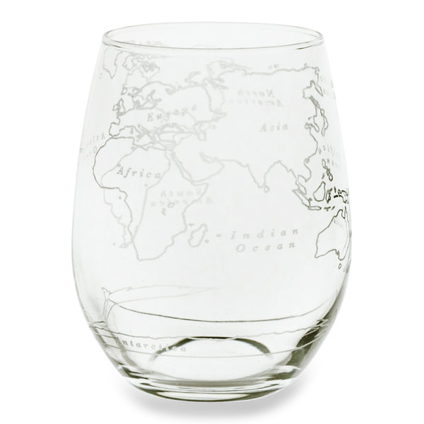 World Map Stemless Wine Glass - Set of 2