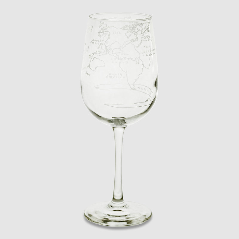 World Map Stemmed Wine Glass - Set of 4