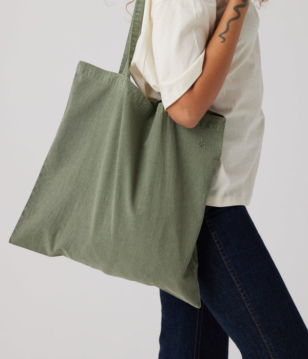 Large Eco-Friendly Tote Bag, Pigment-Dyed in Army Green