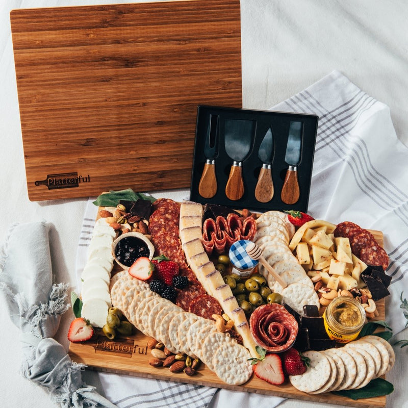 Charcuterie Kit + Handcrafted Wooden Board + Knives Bundles (Large Bundle Trio)