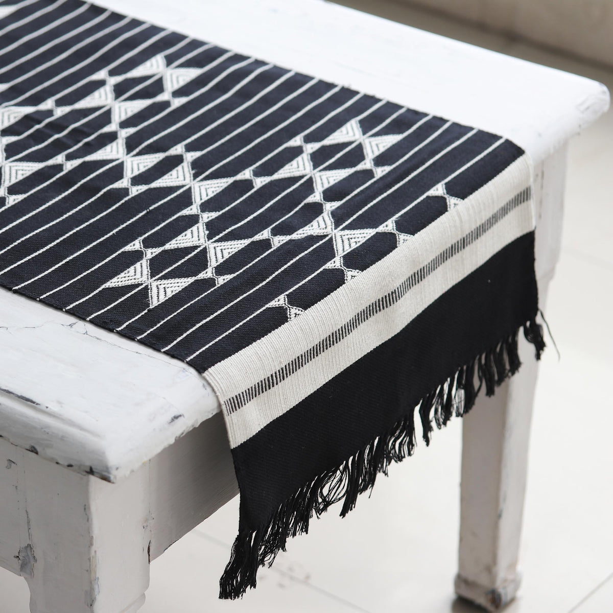 Black & White Woven Table Runner