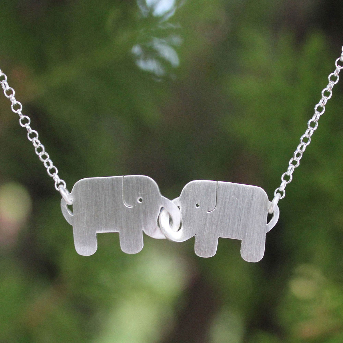 Sterling Silver Pendant Necklace - Elephant Friendship