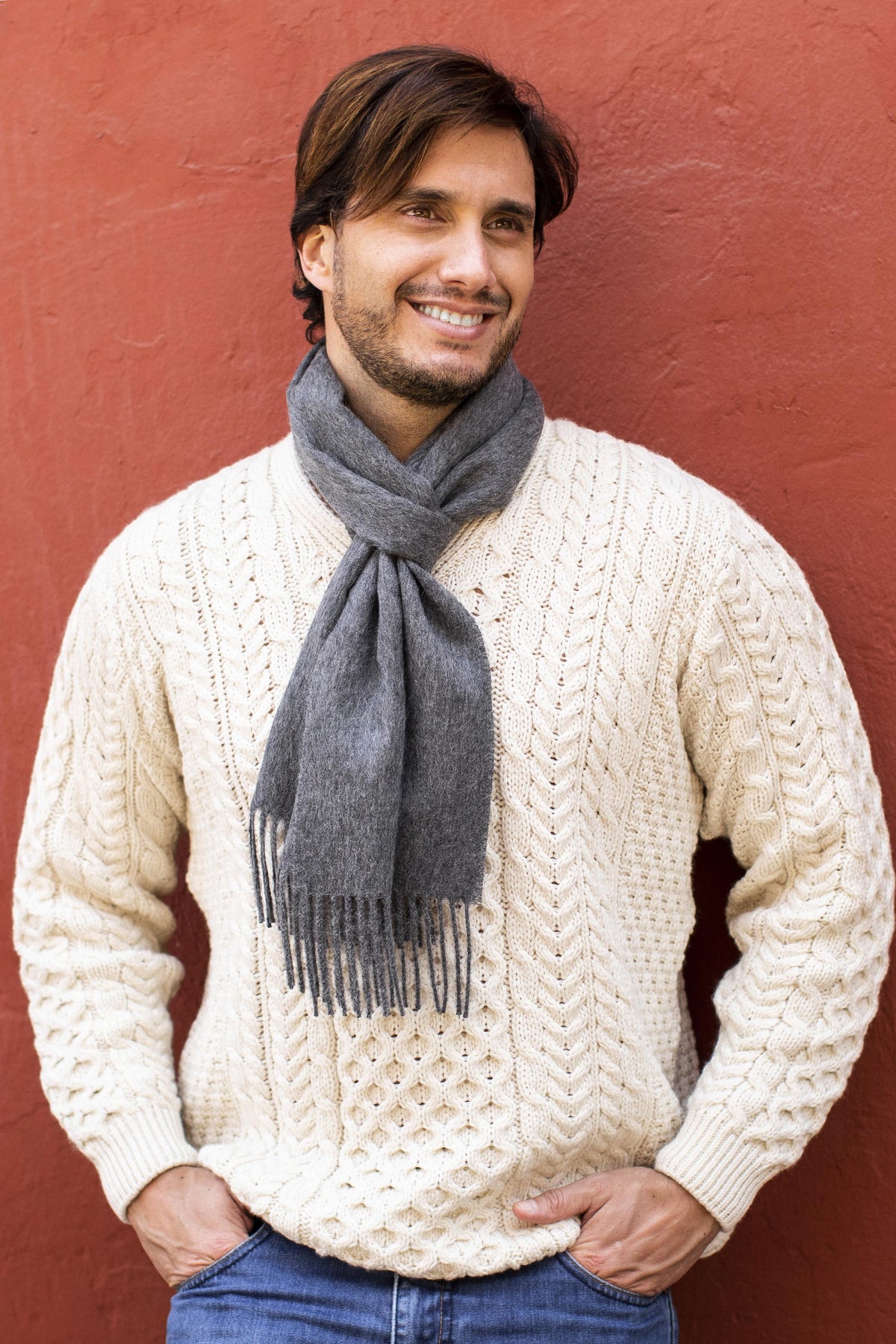 Stormy Gray Men'S 100% Alpaca Scarf