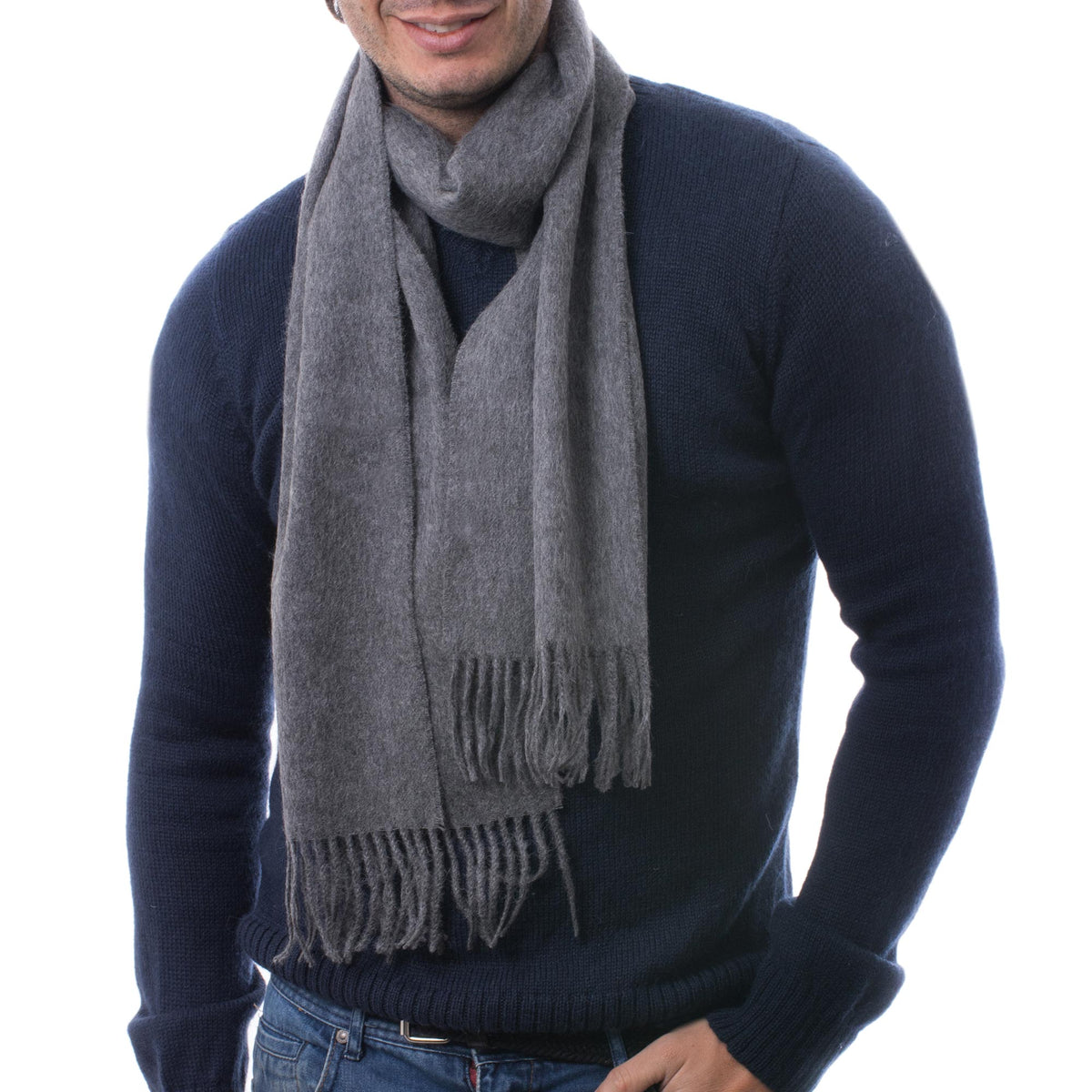 Stormy Gray Men'S 100% Alpaca Scarf