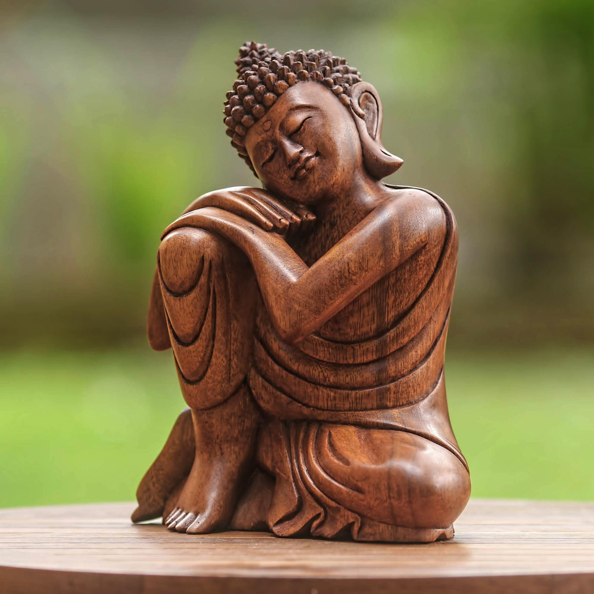 Hand-Carved Wood Buddha Statuette