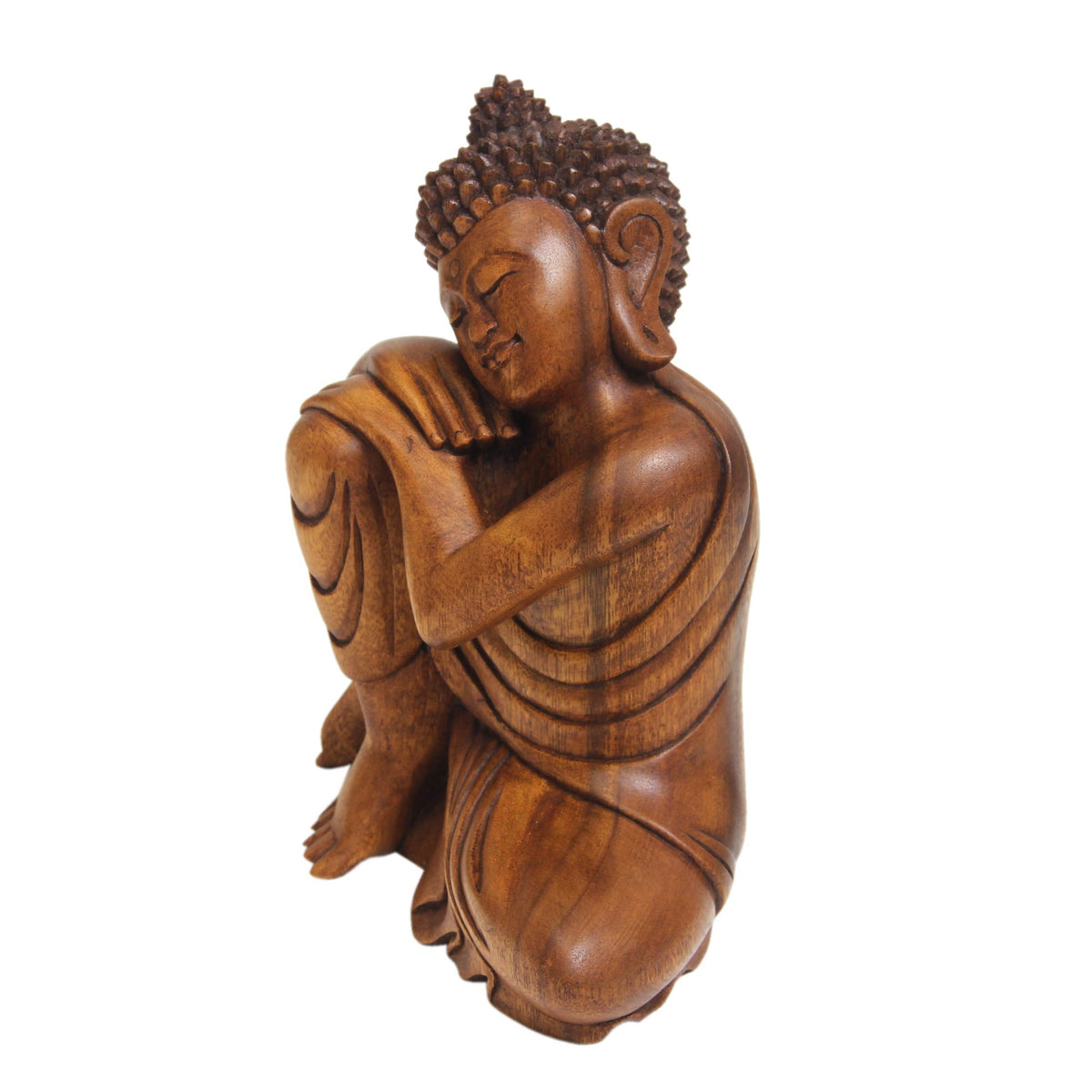 Hand-Carved Wood Buddha Statuette