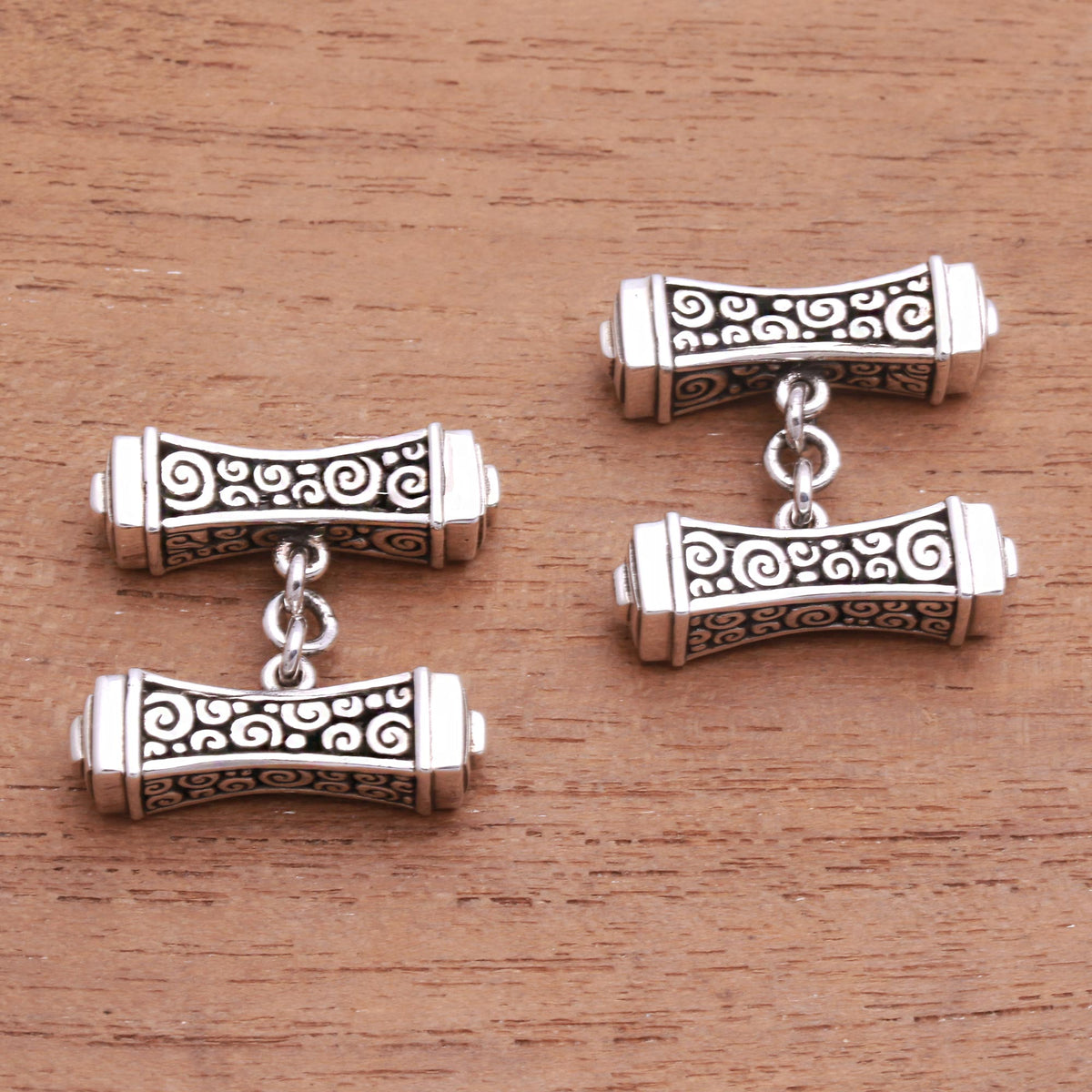 Pillar Shaped Sterling Silver 925 Cufflinks (Pair) - Giza