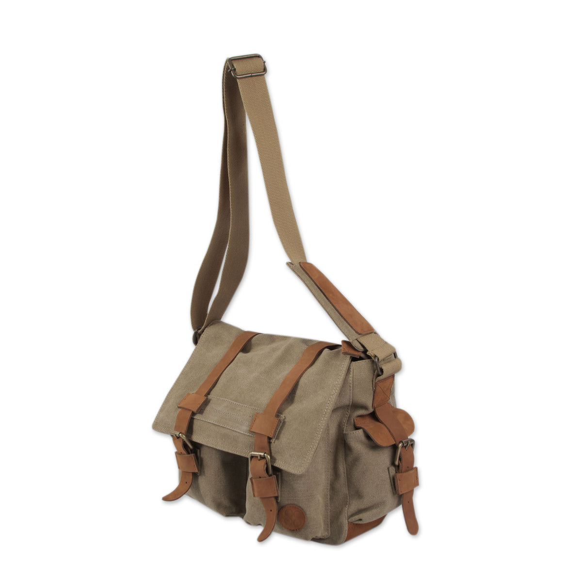 Brown Leather Accent Canvas Messenger Bag - Journey to Puno
