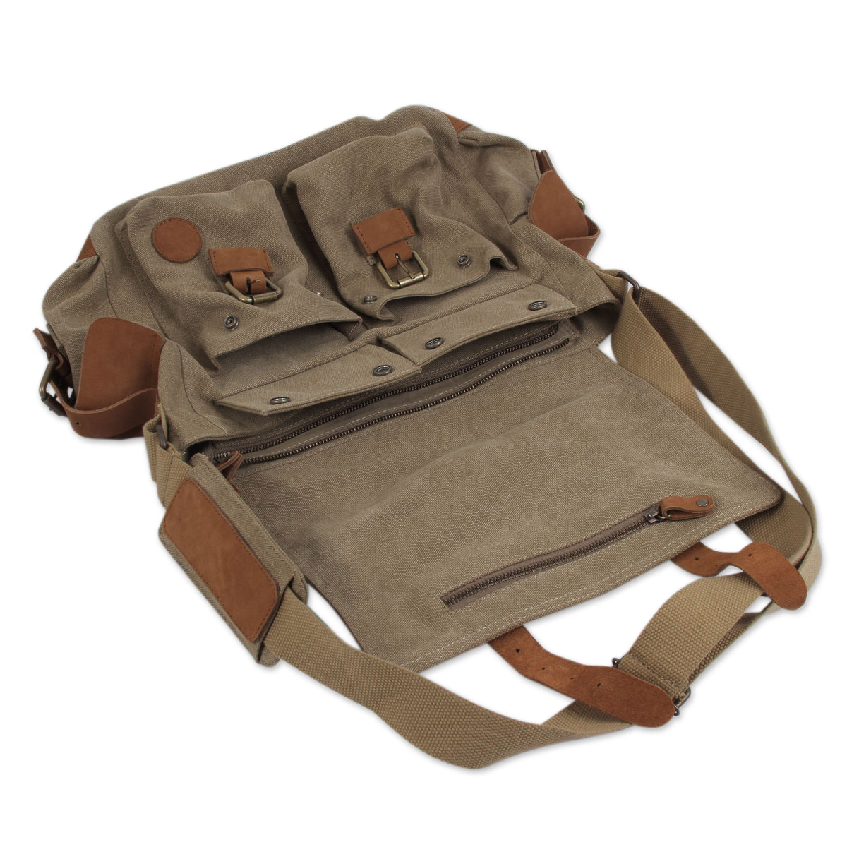 Brown Leather Accent Canvas Messenger Bag - Journey to Puno