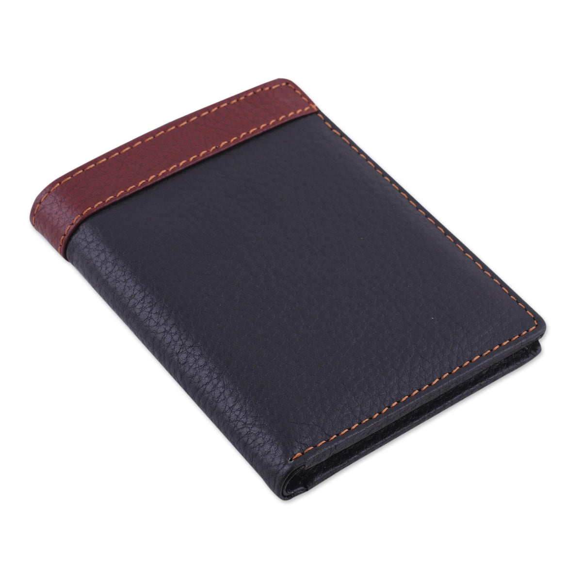 Compact Black and Mahogany Leather Wallet
