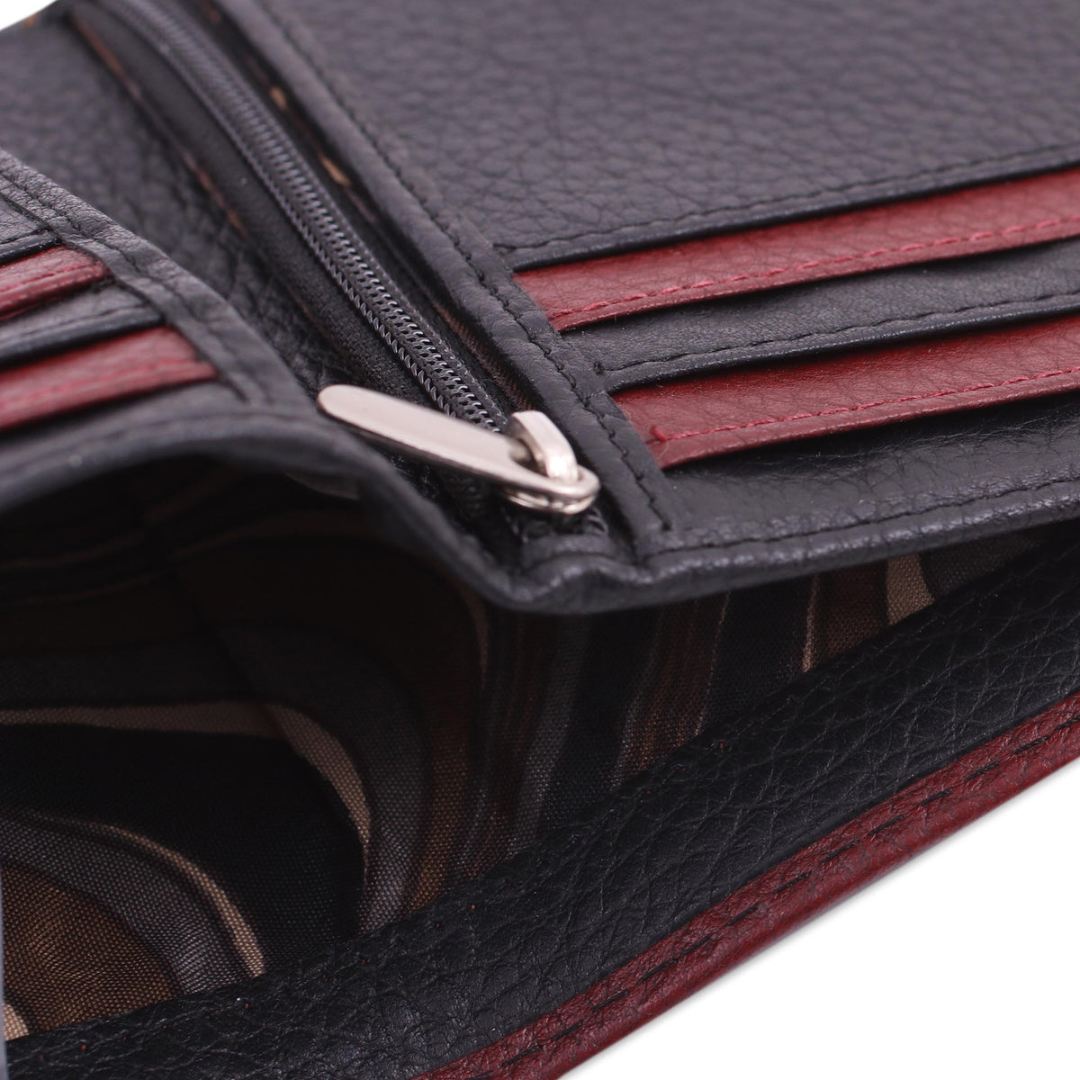 Compact Black and Mahogany Leather Wallet