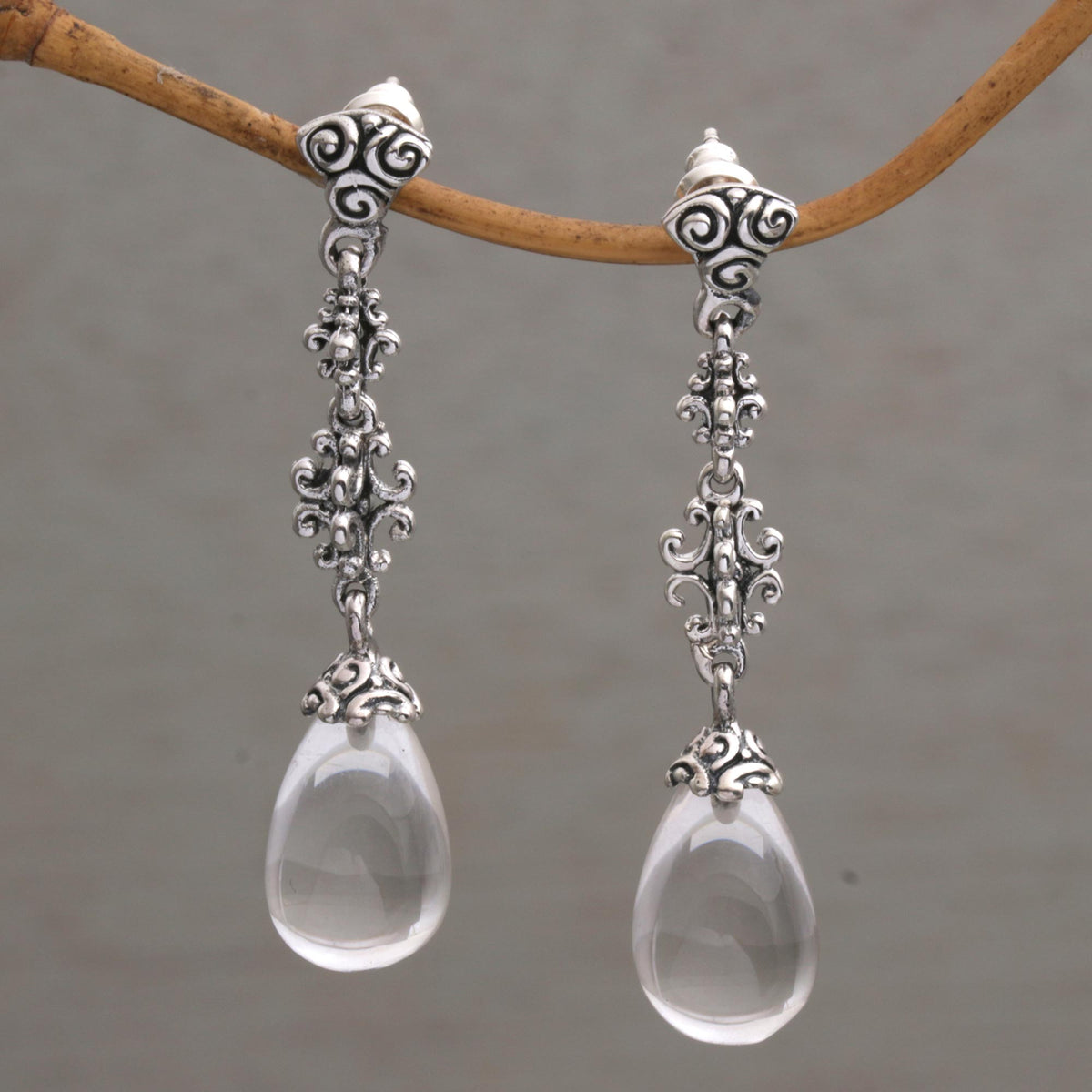 Quartz and Silver Dangle Earrings - Majestic Serenade