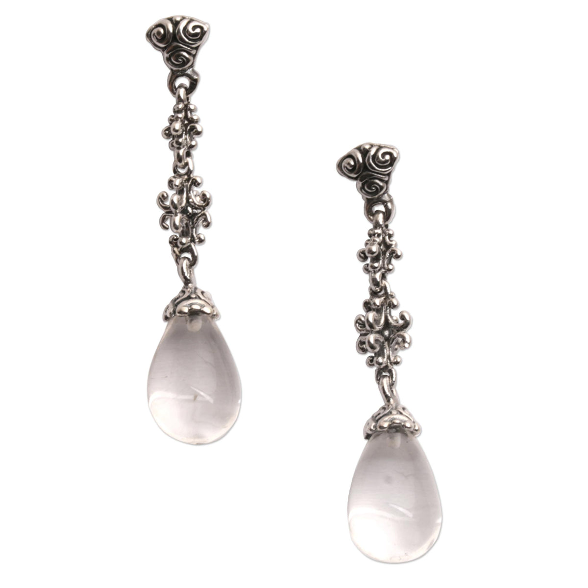 Quartz and Silver Dangle Earrings - Majestic Serenade