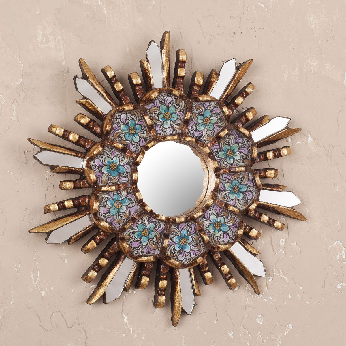 Cuzco Meadow Wood And Reverse Painted Glass Wall Mirror