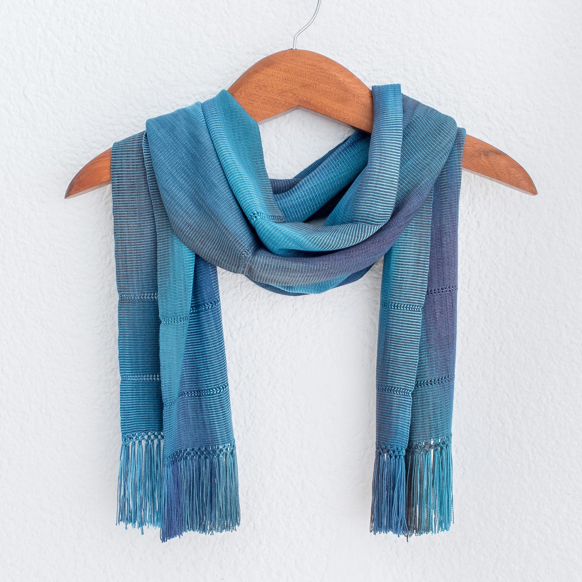 Handwoven Rayon Wrap Scarf - Smooth Breeze in Blue