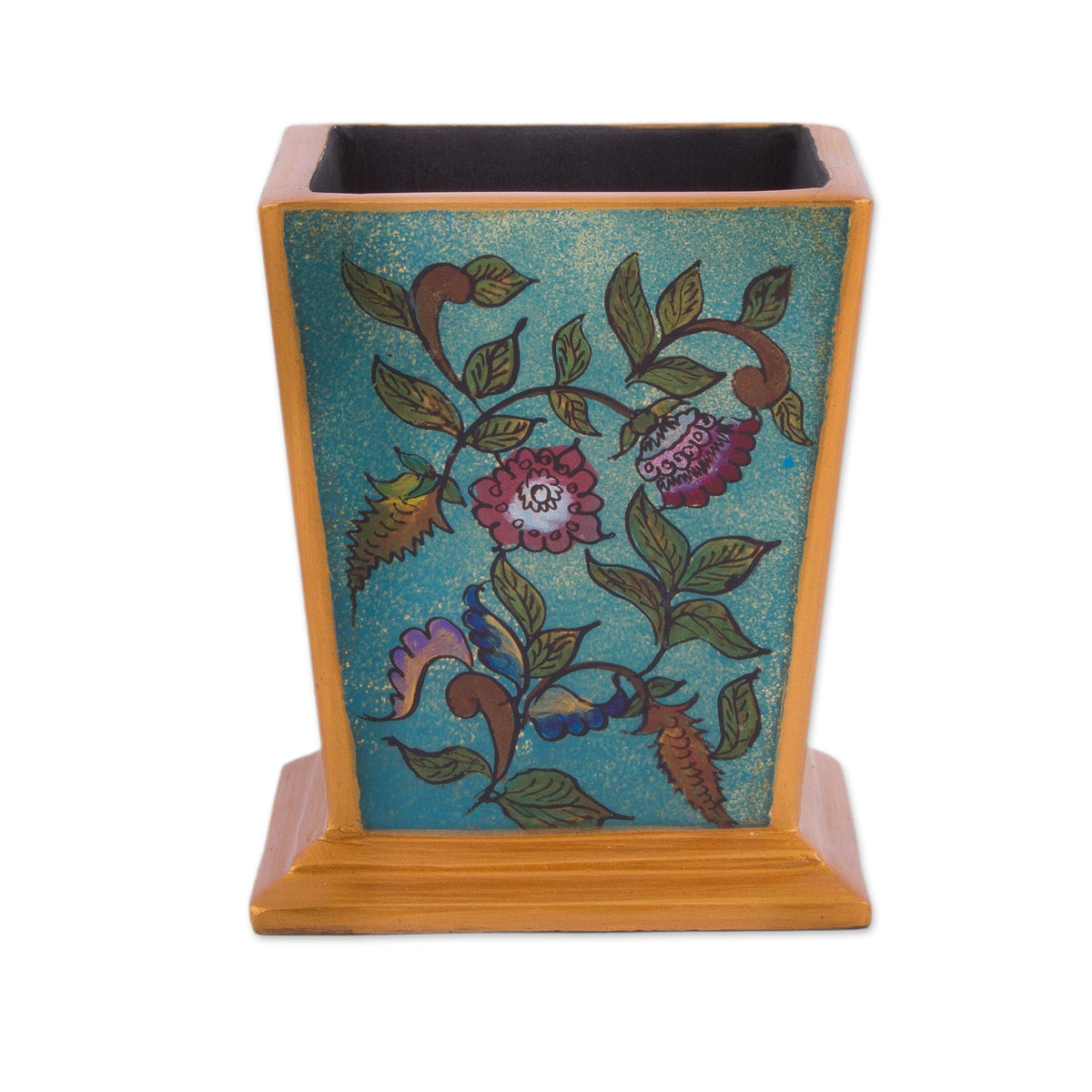 Flowering Companion Reverse-Painted Glass Pencil Holder