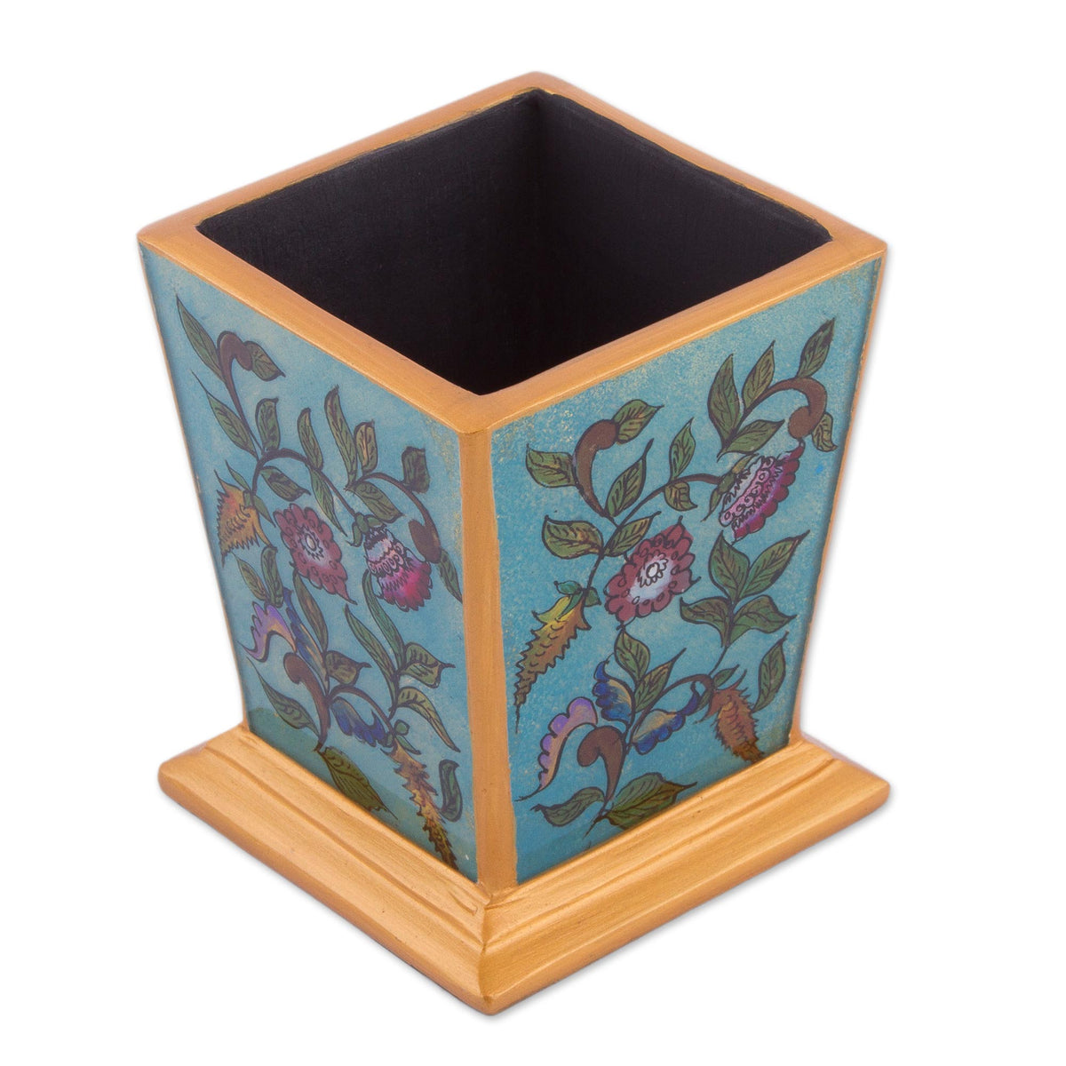 Flowering Companion Reverse-Painted Glass Pencil Holder