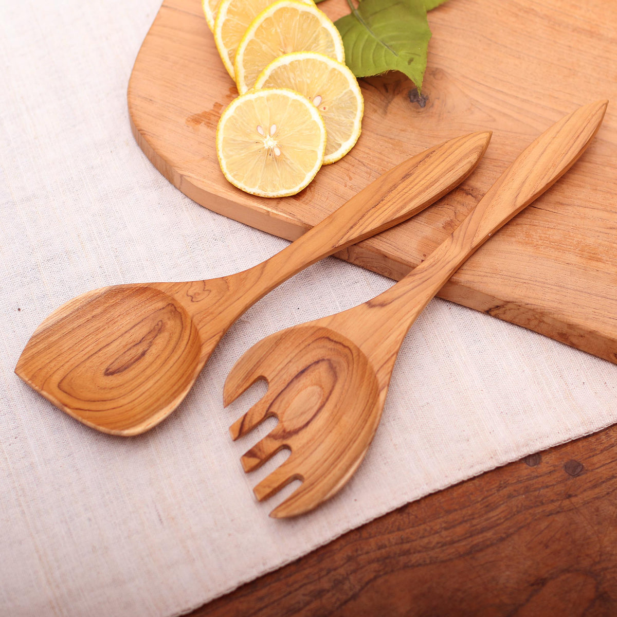 Teak Wood Serving Utensils (Pair) - Salad Serenade