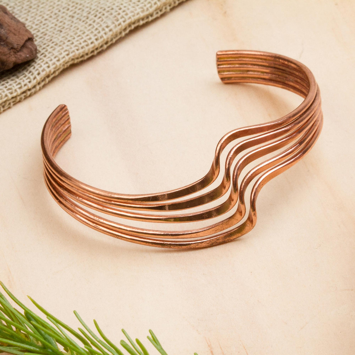 Handcrafted Copper Cuff Bracelet - Brilliant Waves