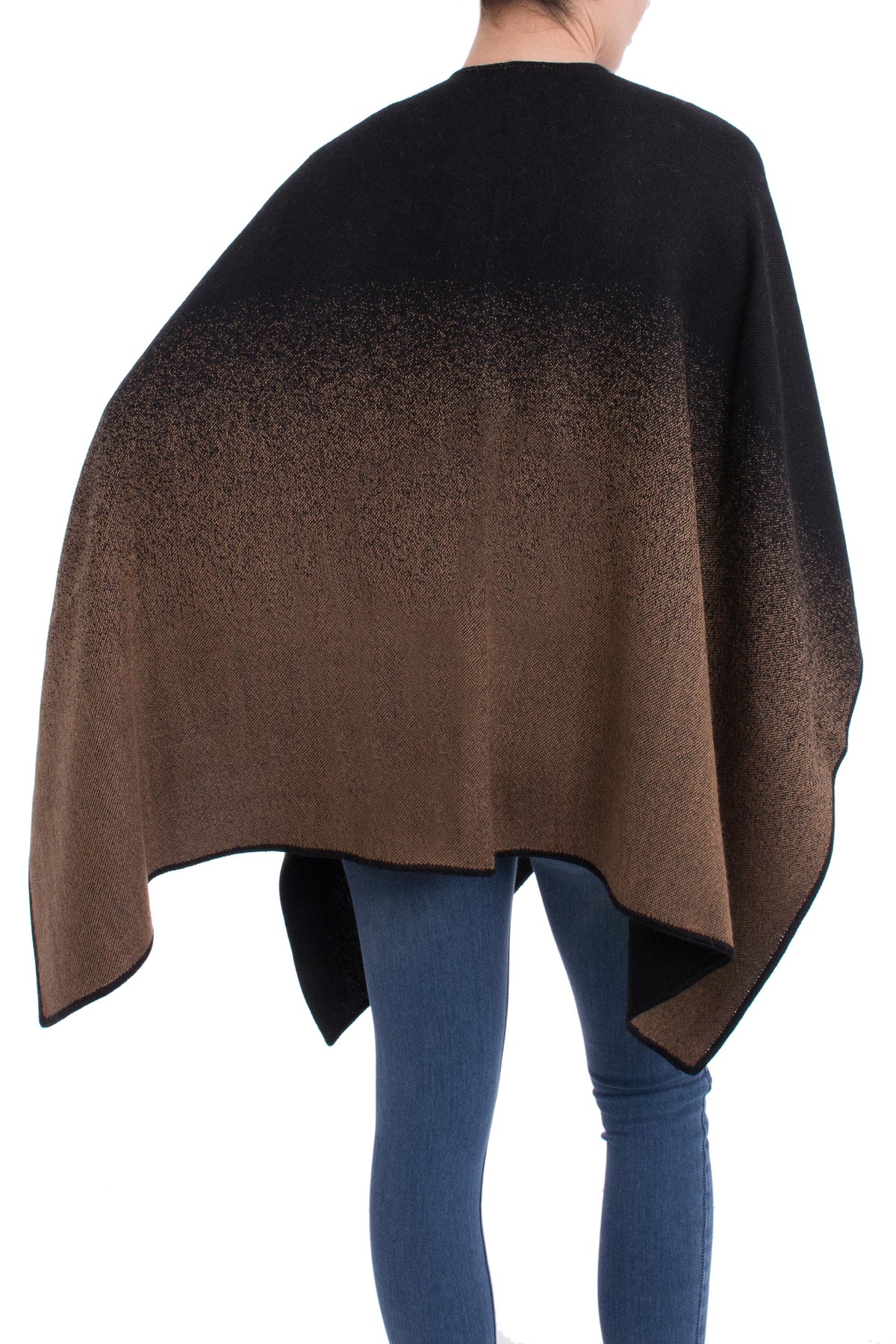 Andean Vistas In Chestnut Brown Reversible Alpaca Blend Ruana